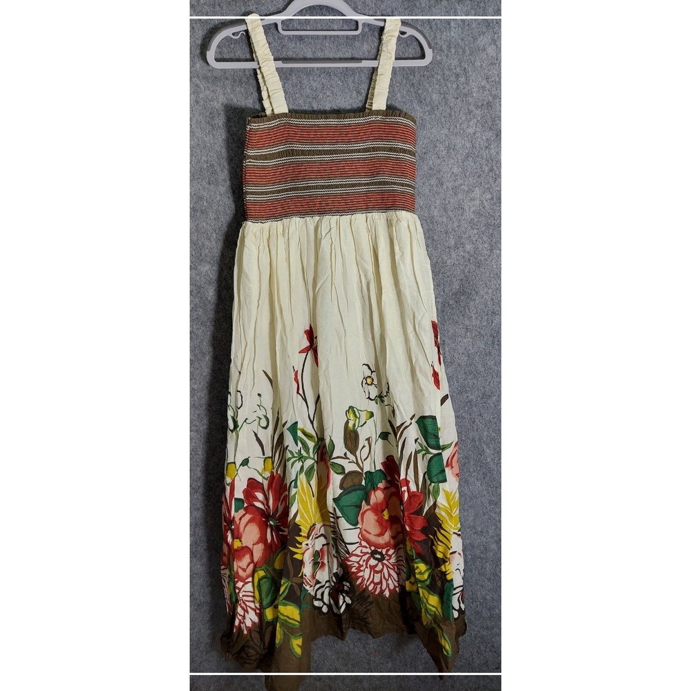 Magic Maxi Dress Women S Cream Midi Floral Smocked Bodice Cotton Strappy Boho